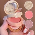 hinshitshu 3 in1 face blusher + highlihger with mini compact palette | travel friendly (multicolor)